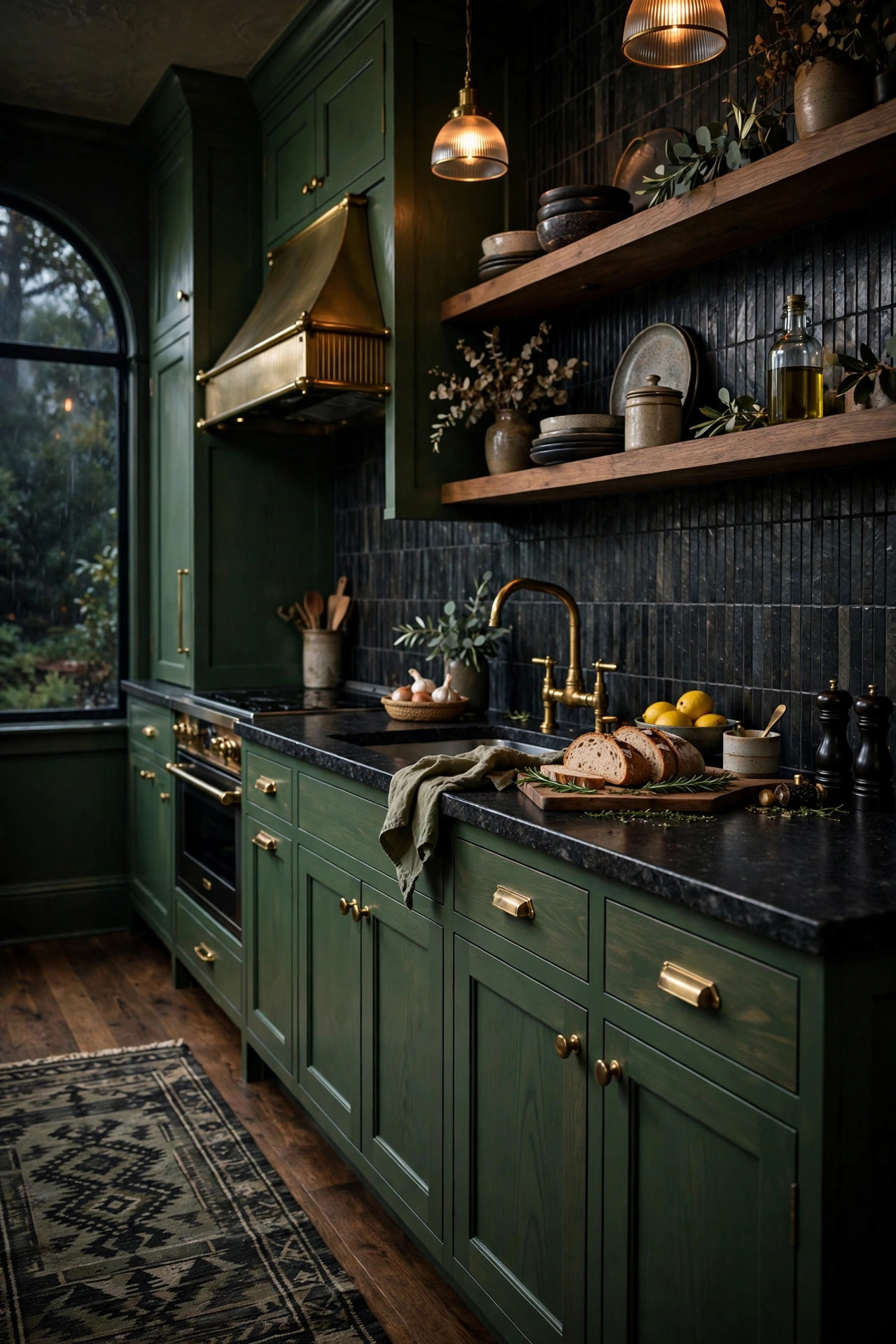Forest Green With Leathered Black Granite