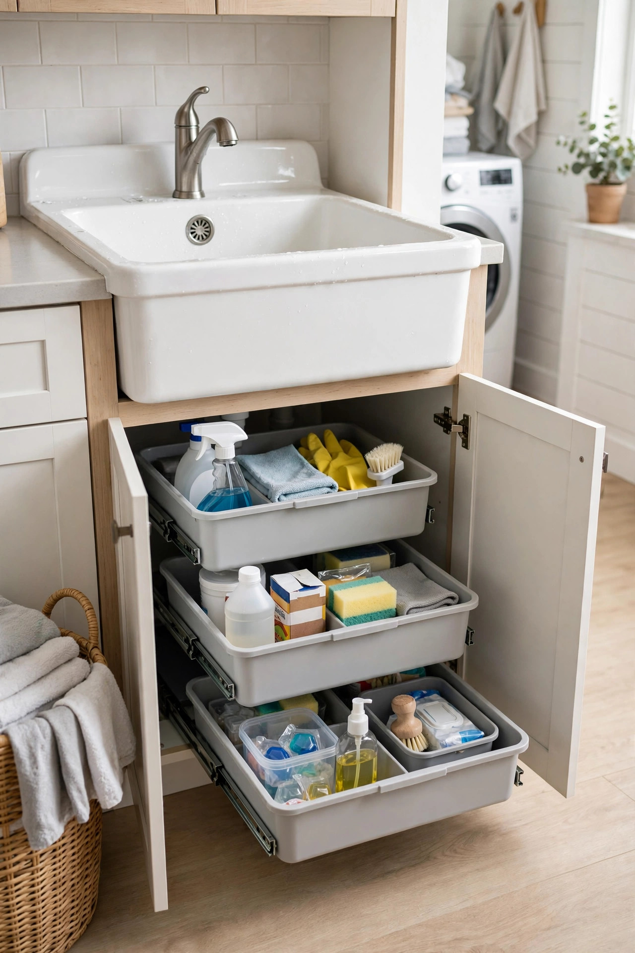 Pull out bins under utility sink