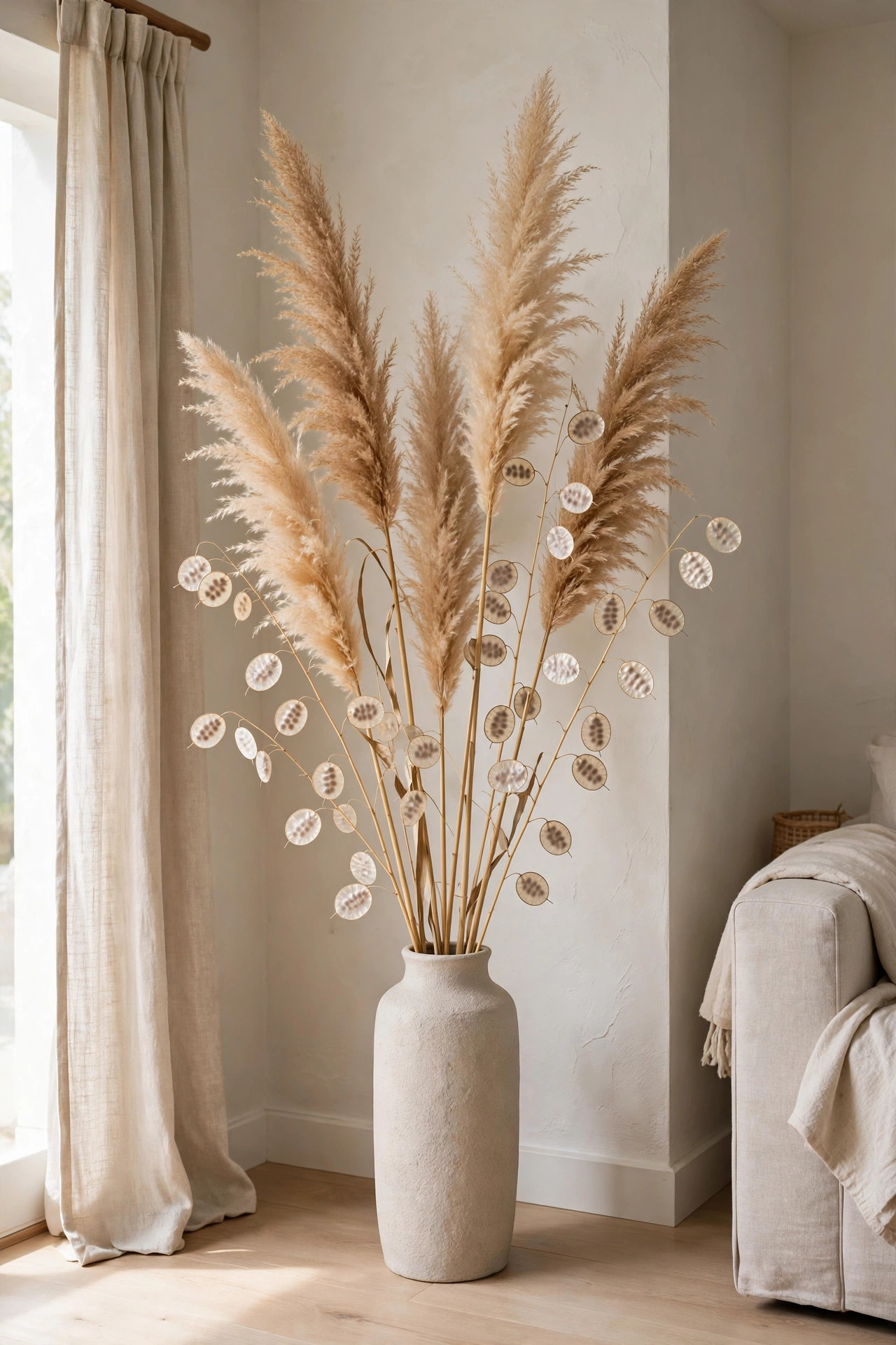 Dried floral stems in vase