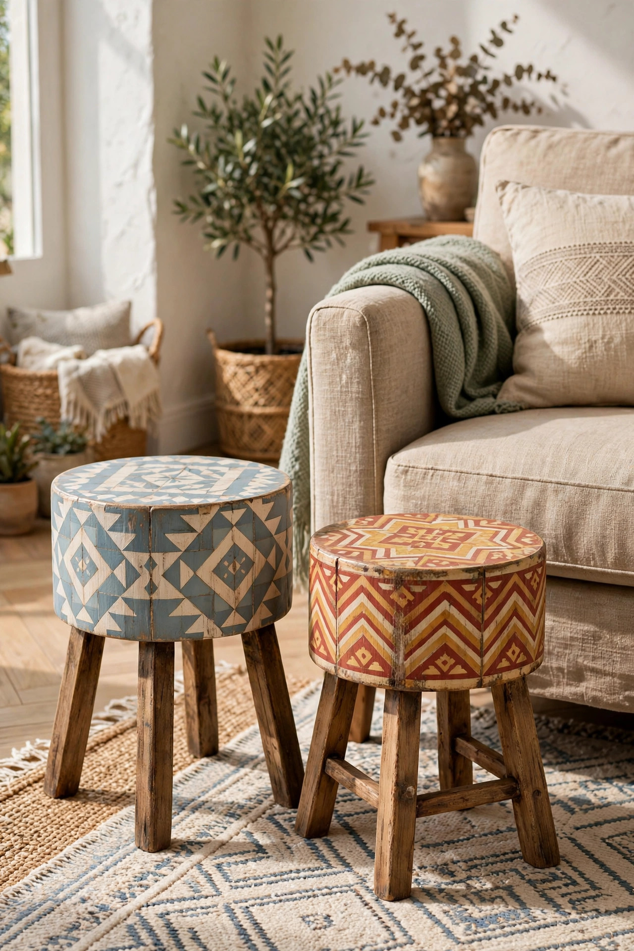 Painted Wooden Stool Accents
