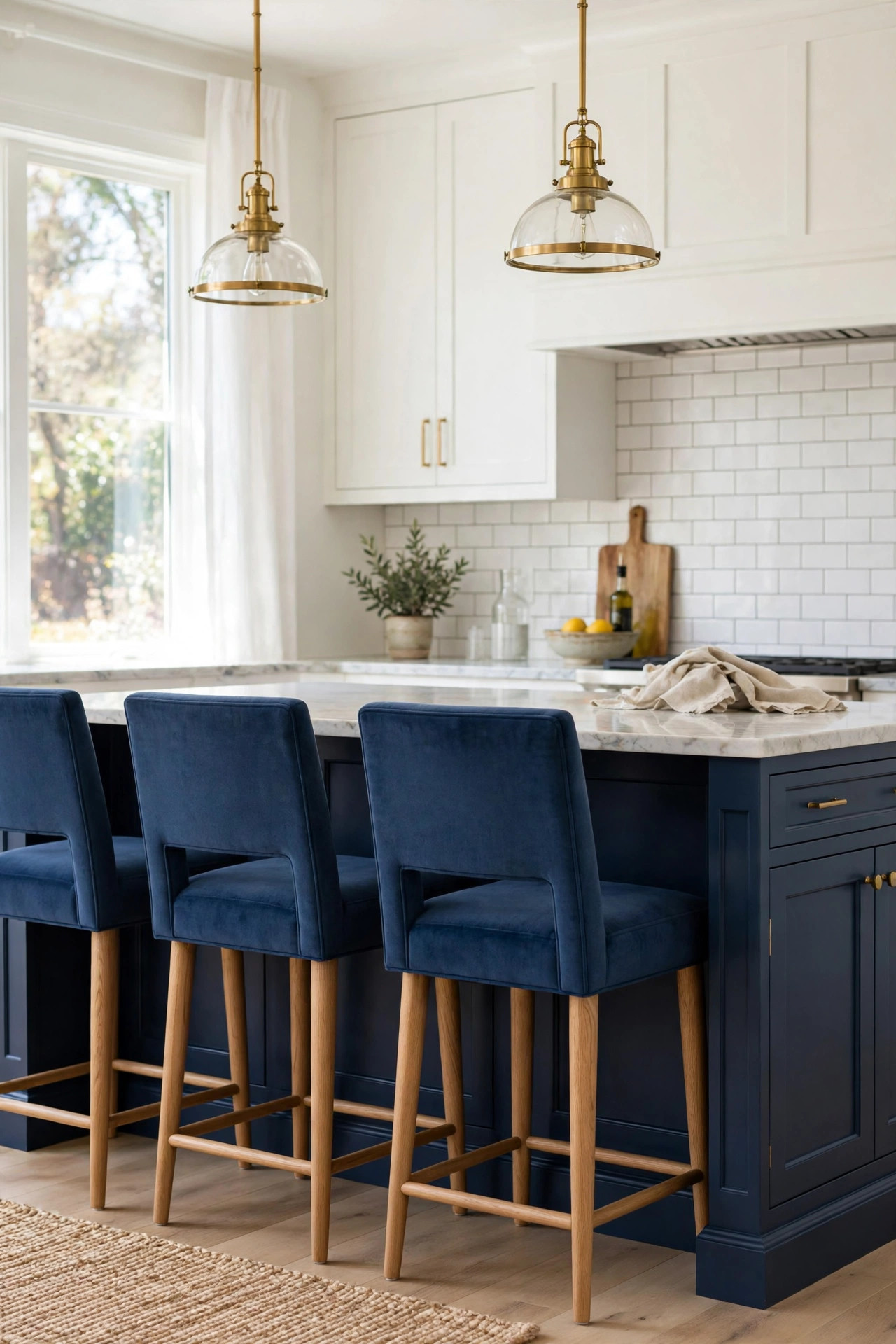 Blue upholstered bar stools