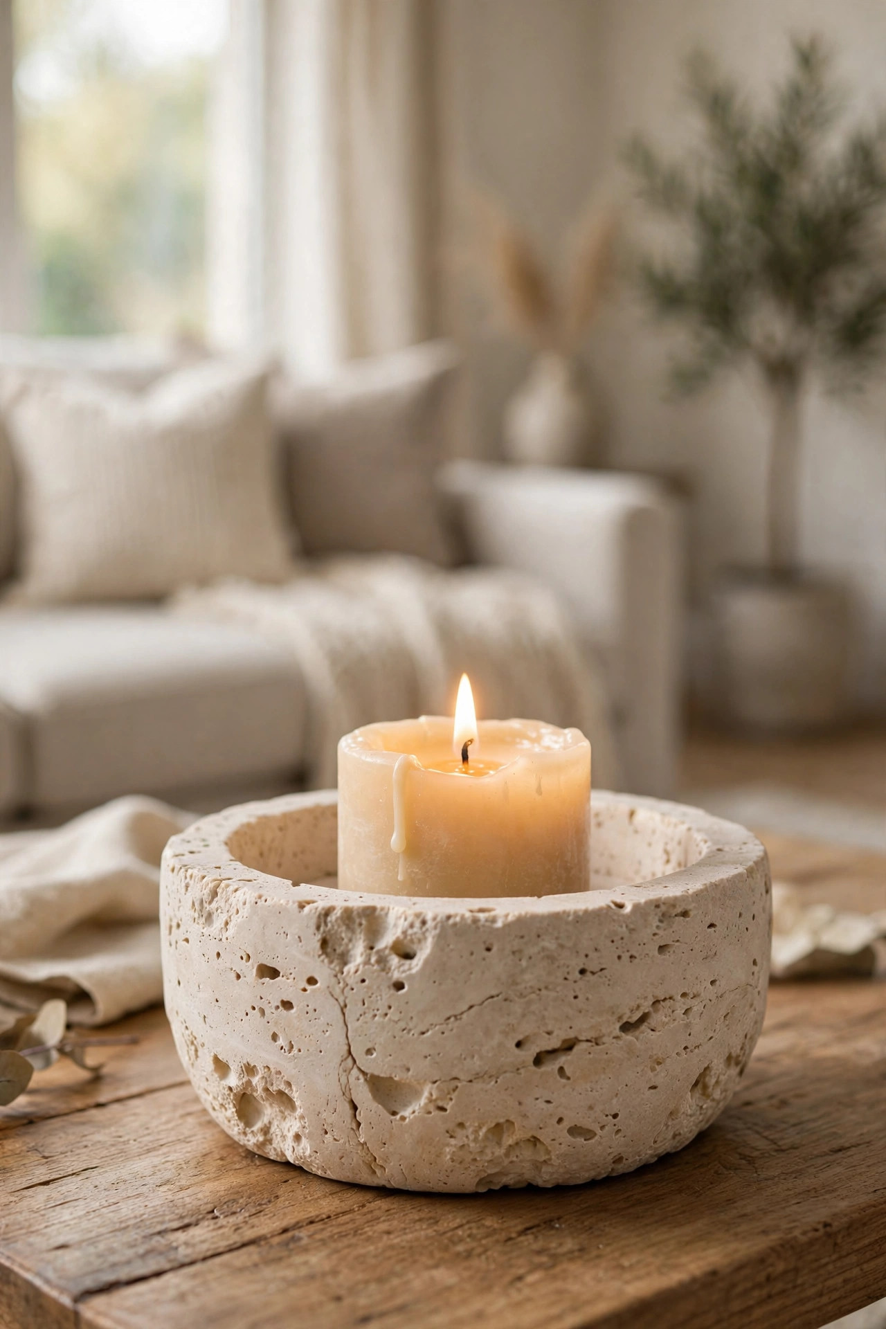 20 Quiet Luxury Home Decor Ideas on a Budget 18 Stone Vessel Candle