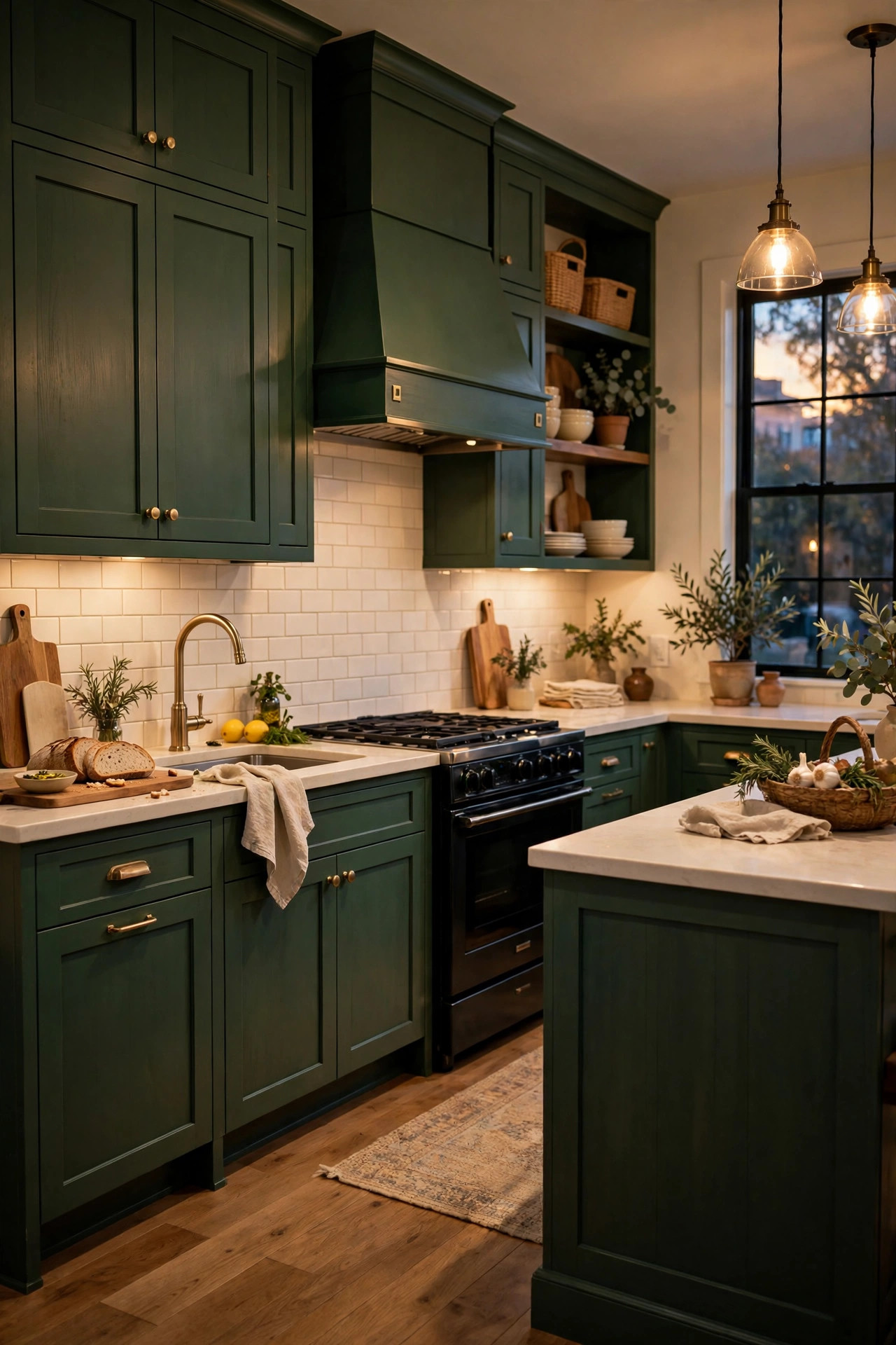 Deep Green With Warm Wood Floors